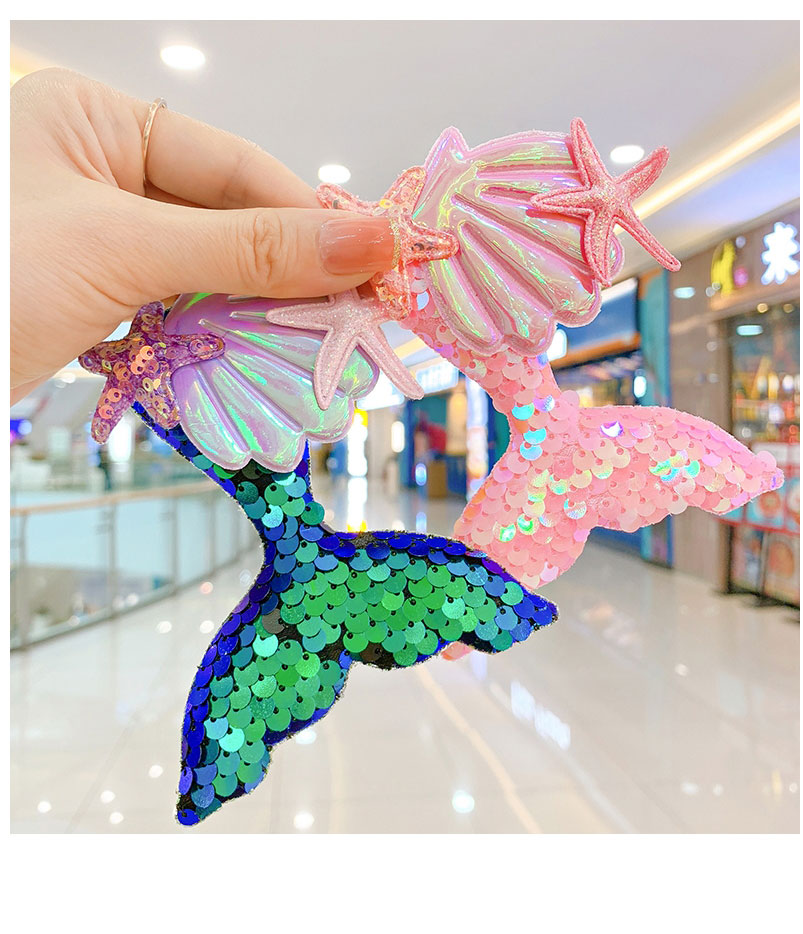 Fashion Hairpin Rose Pink Tail Laser Sequined Fishtail Starfish Shell Hair Clip,Hairpins