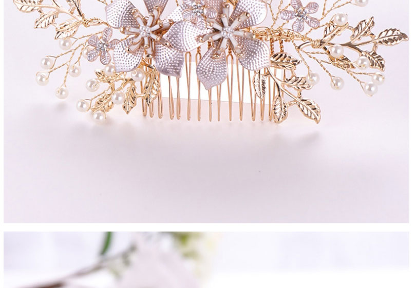 Fashion Gold Alloy Pearl Flower Braided Comb,Hairpins
