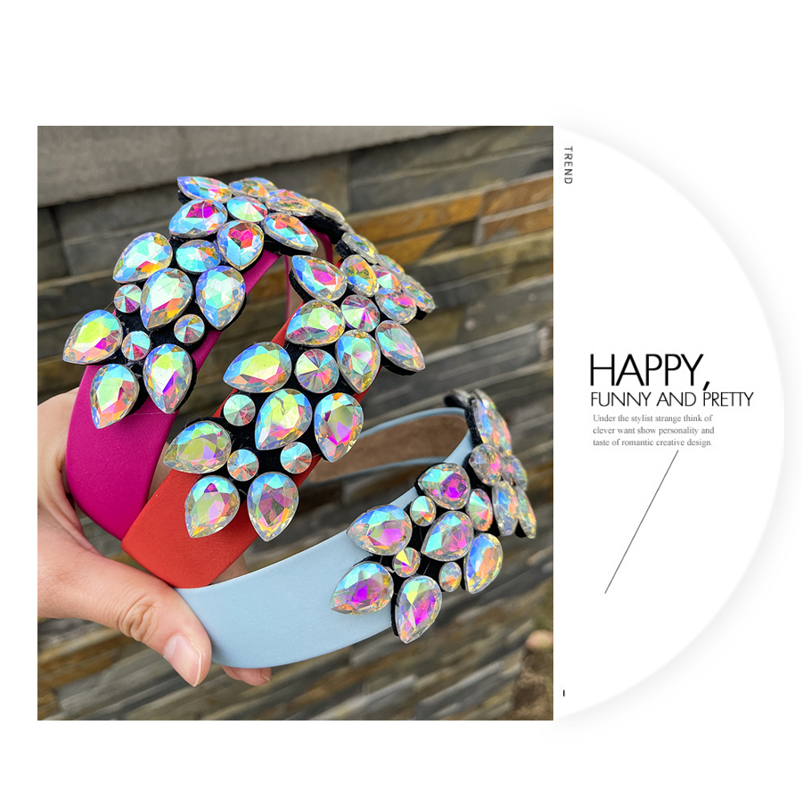 Fashion Lake Green Fabric Alloy Diamond-studded Water Drop Flower Headband,Head Band
