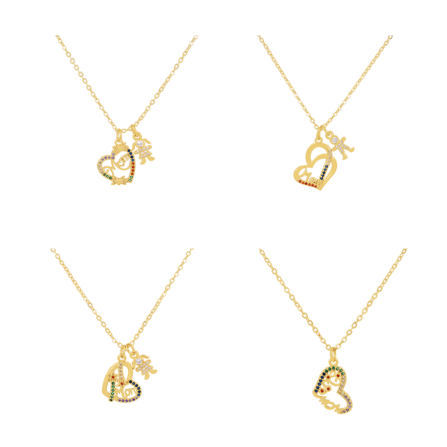 Fashion Gold-2 Brass Inlaid Zirconium Heart Letter Boys Pendant Necklace,Necklaces