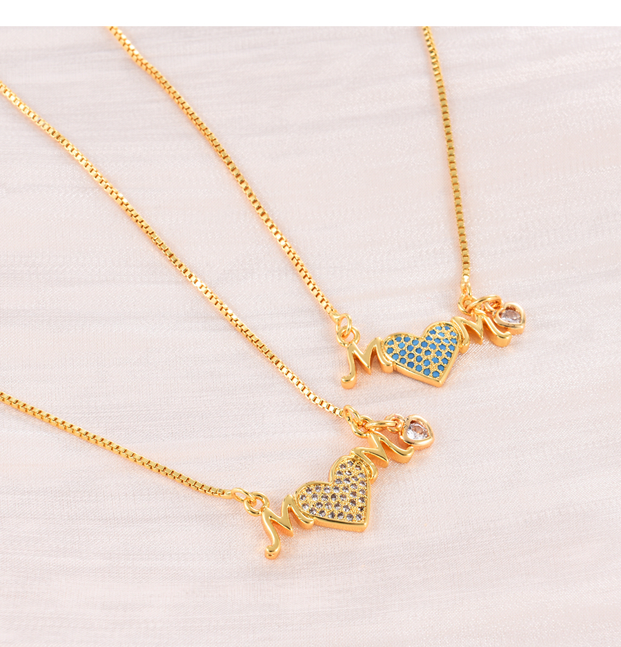 Fashion Blue Bronze Zirconium Heart Letter Pendant Necklace,Necklaces
