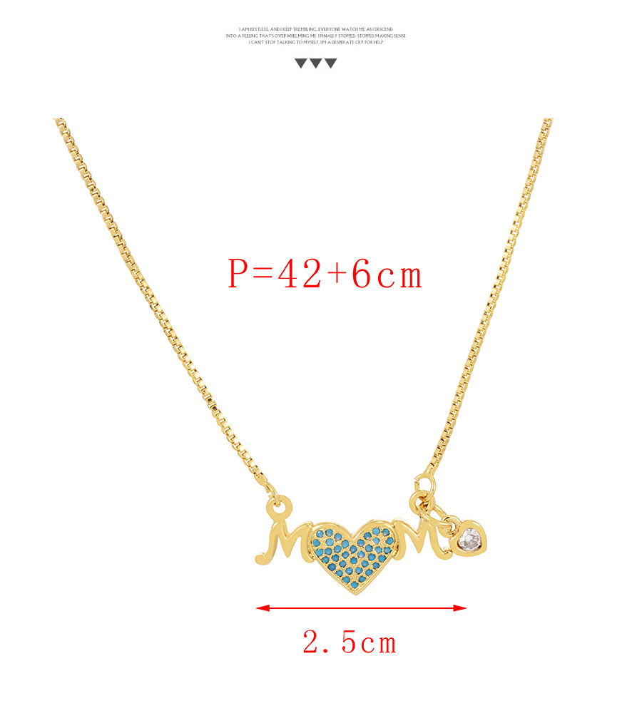 Fashion Blue Bronze Zirconium Heart Letter Pendant Necklace,Necklaces