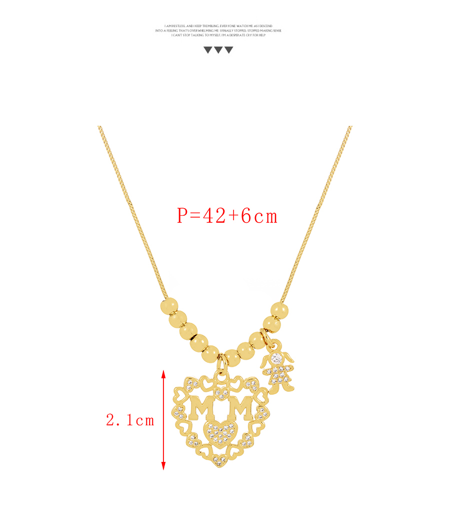 Fashion Gold Brass Inlaid Zirconium Heart Letter Girls Pendant Beaded Necklace,Necklaces