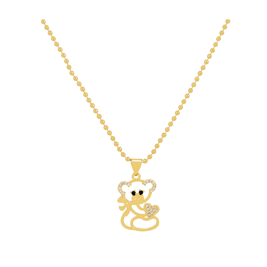 Fashion Gold-2 Bronze Zirconium Heart Bear Pendant Bead Necklace,Necklaces