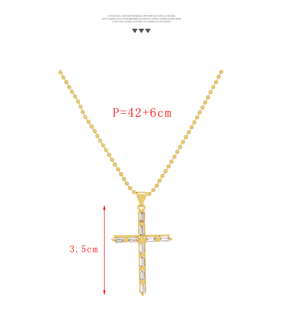 Fashion Gold-2 Bronze Zirconium Cross Pendant Bead Necklace,Necklaces