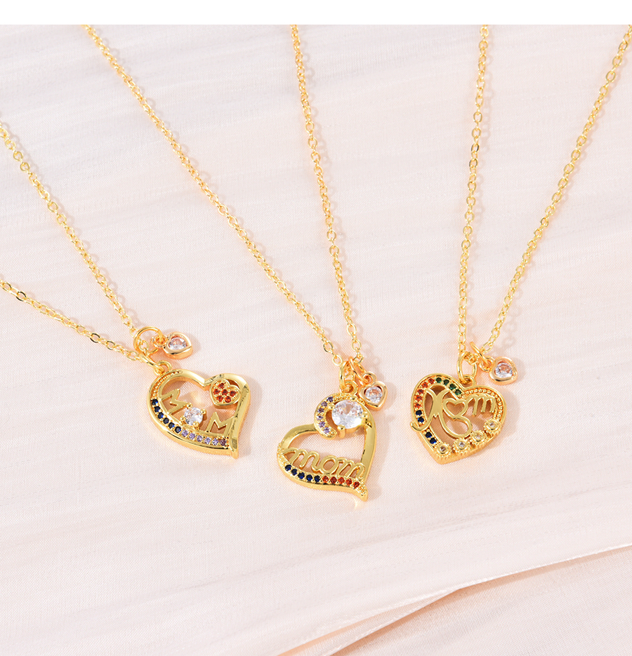 Fashion Gold-3 Bronze Zirconium Heart Letter Pendant Necklace,Necklaces