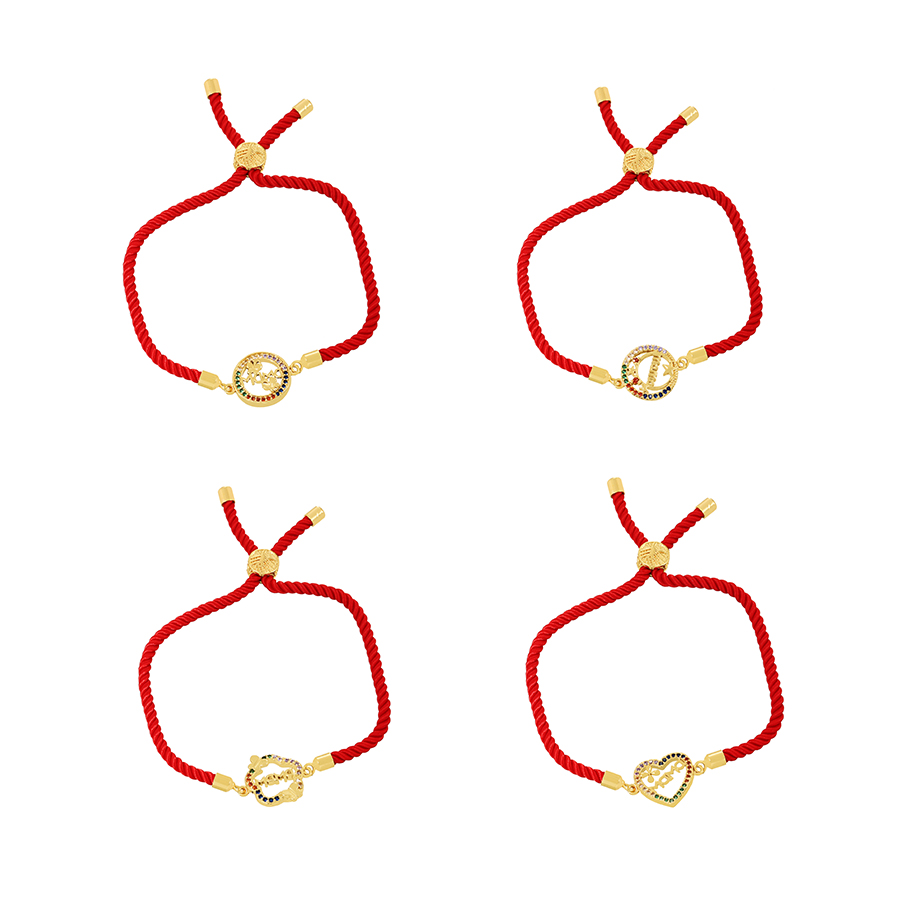 Fashion Red-4 Braided Bracelet With Zirconium Heart Letters In Copper,Bracelets