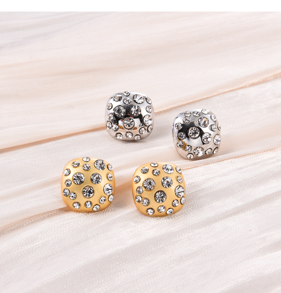 Fashion Gold Alloy Diamond Square Stud Earrings,Stud Earrings