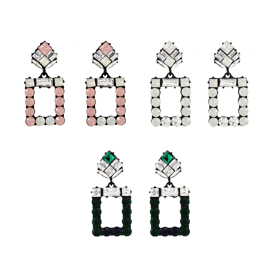 Fashion Dark Green Alloy Diamond Geometric Stud Earrings,Stud Earrings