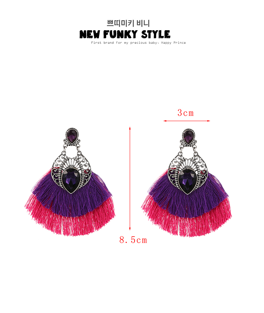 Fashion Purple Alloy Diamond Pattern Waterdrop Tassel Stud Earrings,Stud Earrings