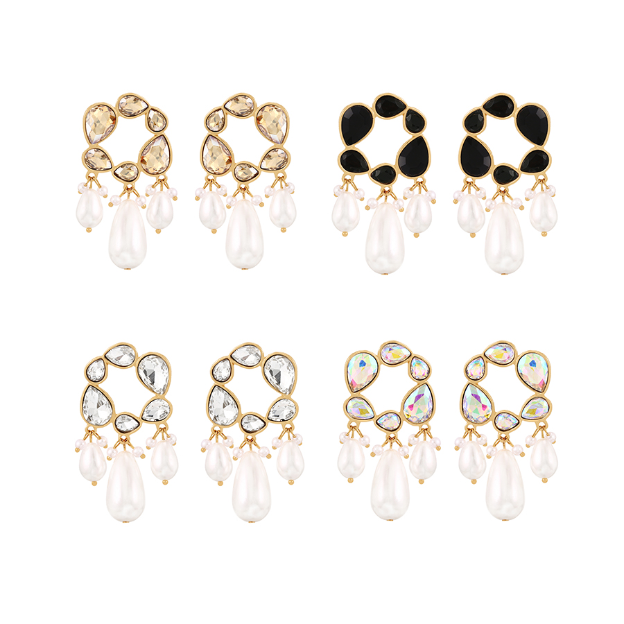 Fashion Champagne Alloy Diamond Drop Pearl Tassel Stud Earrings,Stud Earrings