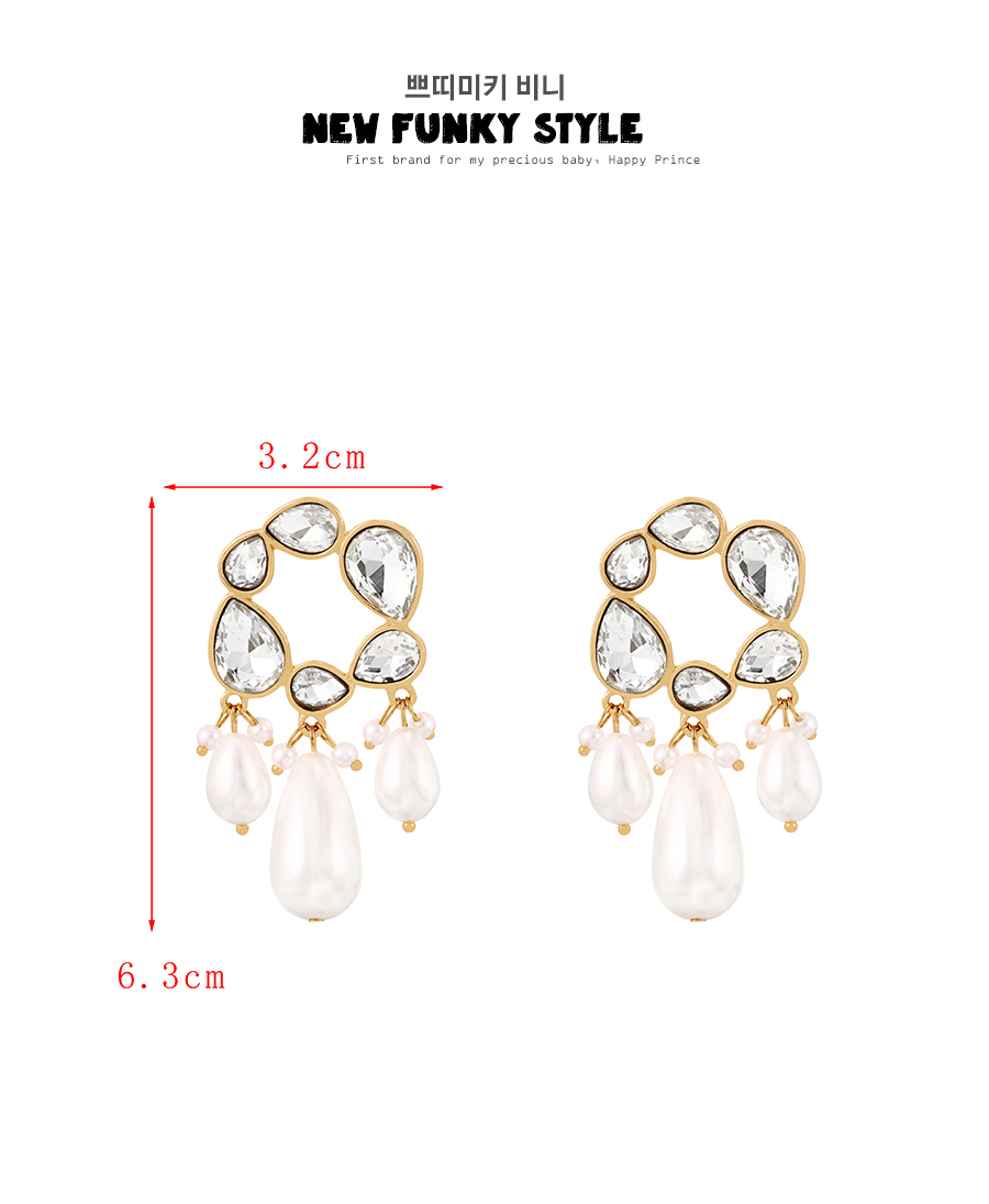 Fashion White Alloy Diamond Drop Pearl Tassel Stud Earrings,Stud Earrings