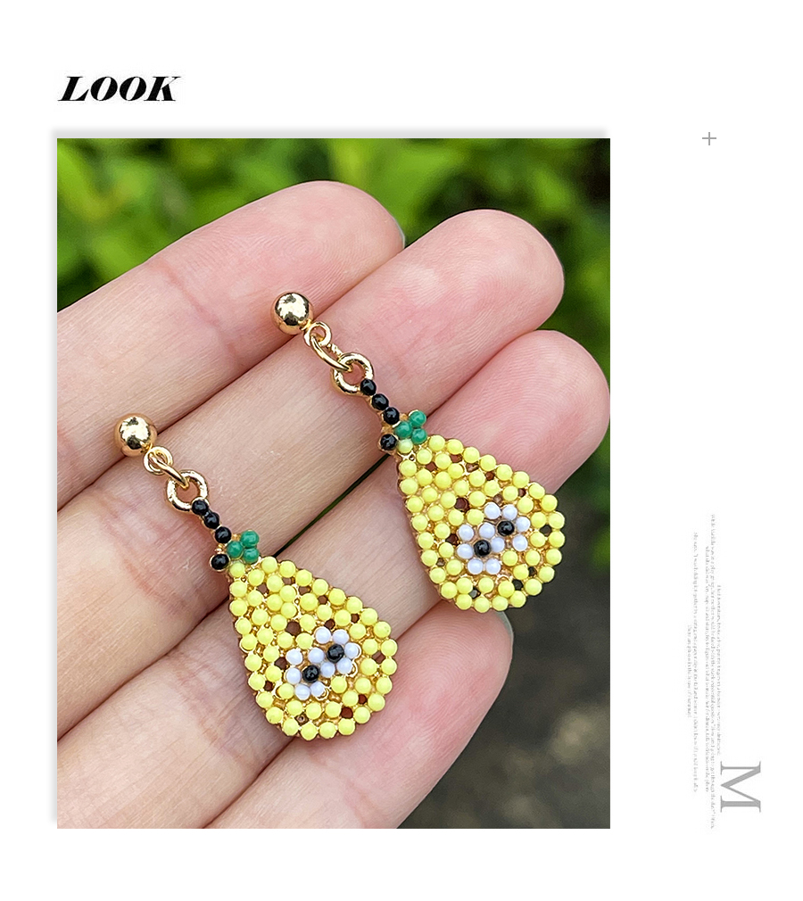 Fashion Yellow Alloy Rice Bead Water Drop Earrings,Stud Earrings