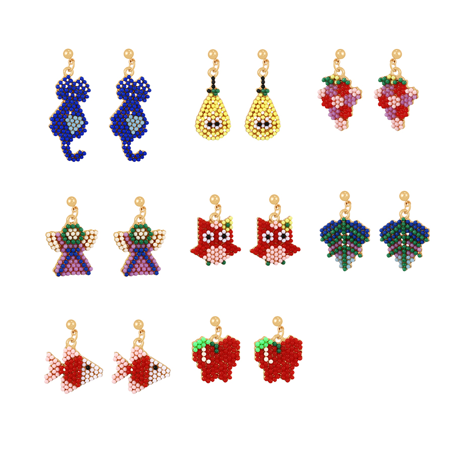 Fashion Red Alloy Rice Bead Apple Stud Earrings,Stud Earrings