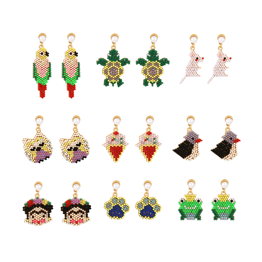 Fashion Color Alloy Rice Beads Pearl Cartoon Girl Stud Earrings,Stud Earrings