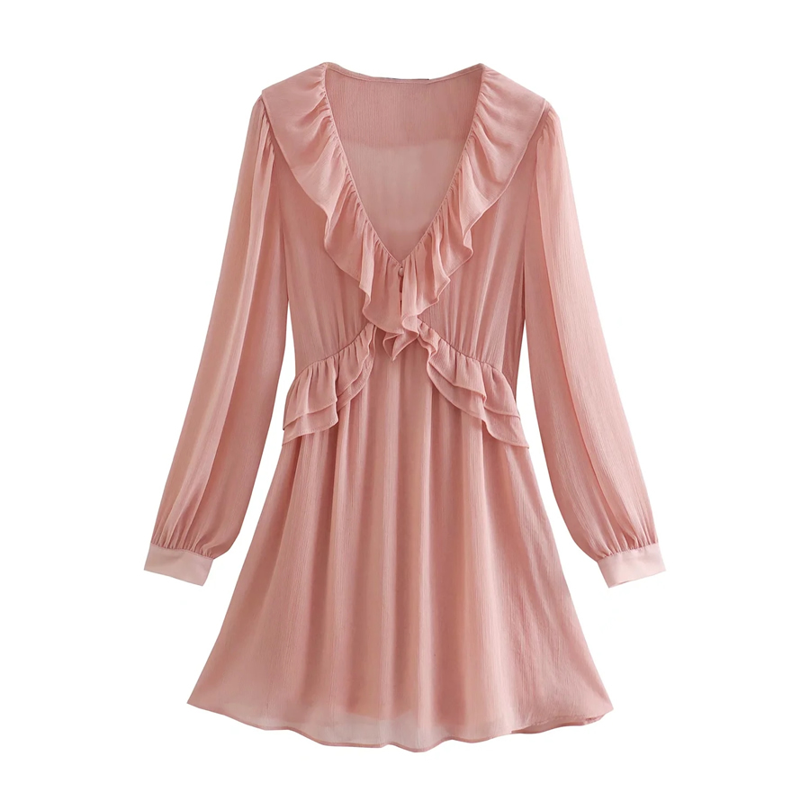 Fashion Pink Chiffon V-neck Lace Dress,Mini & Short Dresses