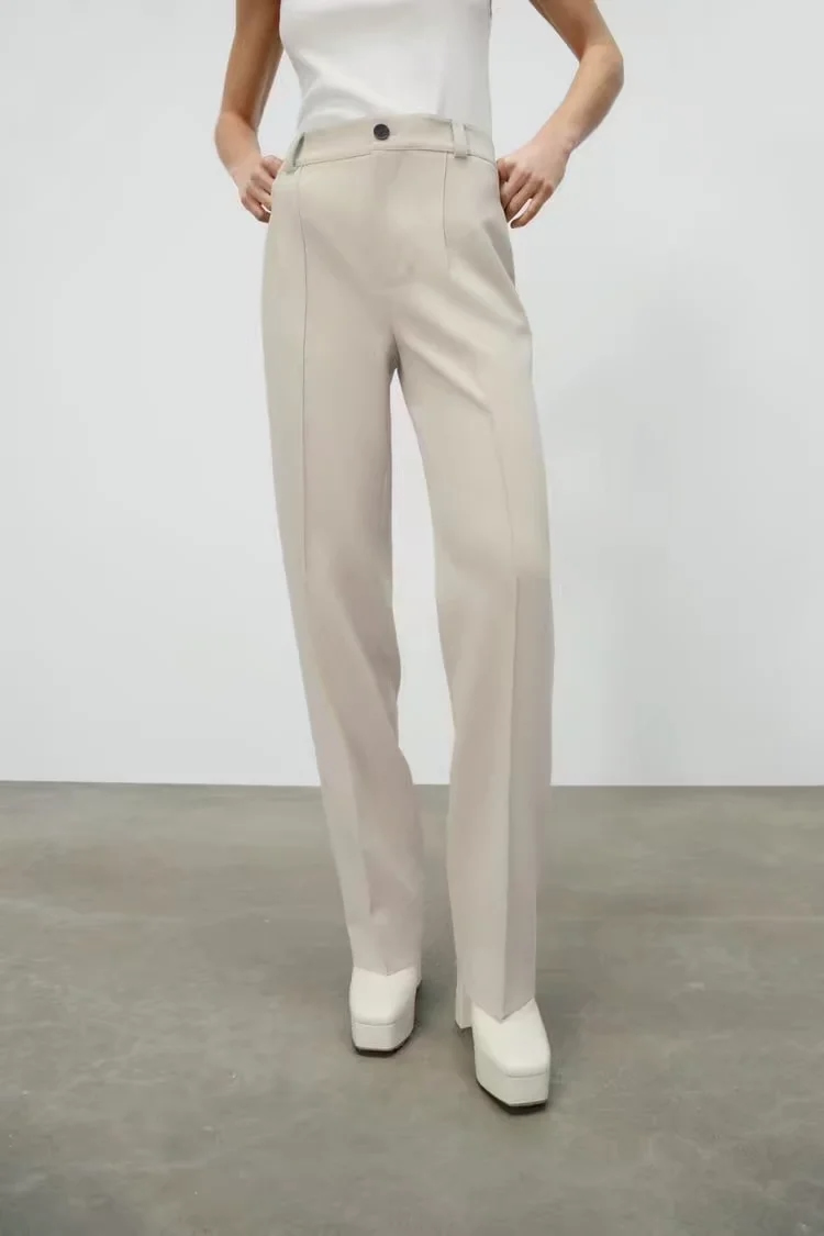 Fashion Rose Red Woven Single-button Pleated Trousers,Pants