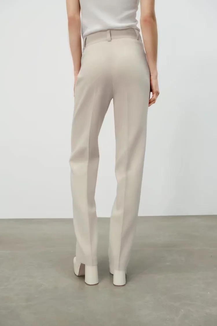 Fashion Off White Woven Single-button Pleated Trousers,Pants