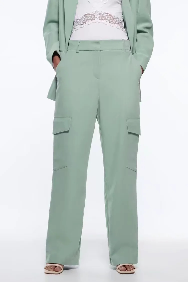 Fashion Lake Blue Woven Multi-pocket Cargo Pants,Pants