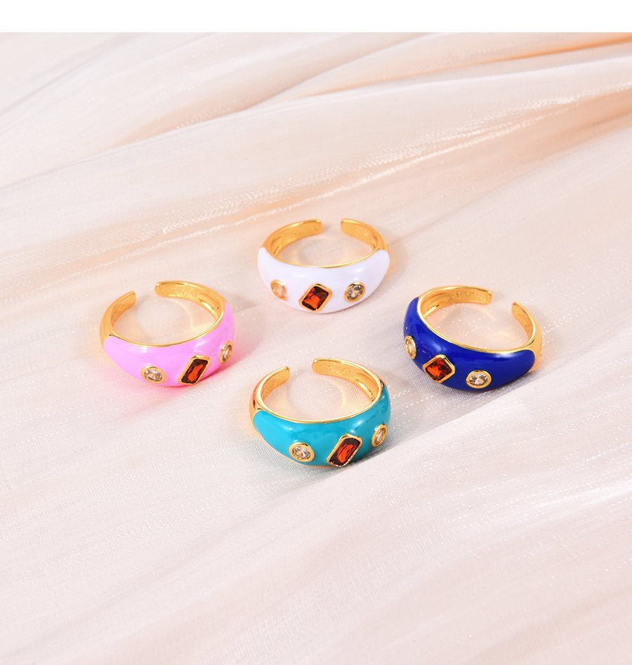 Fashion Pink Brass Set Zirconium Drip Oil Irregular Ring,Rings