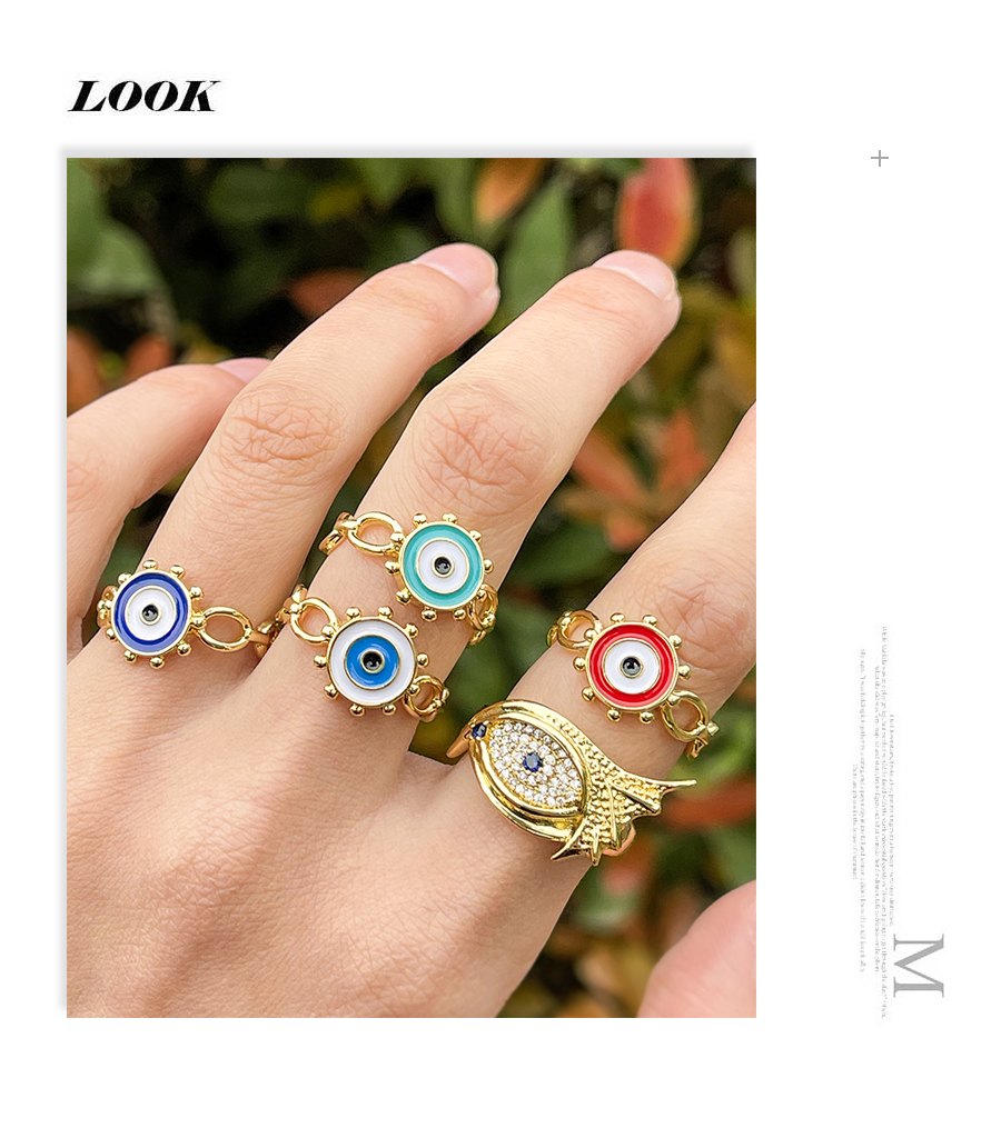 Fashion Lake Green Copper Drop Oil Contrast Eye Ring,Rings