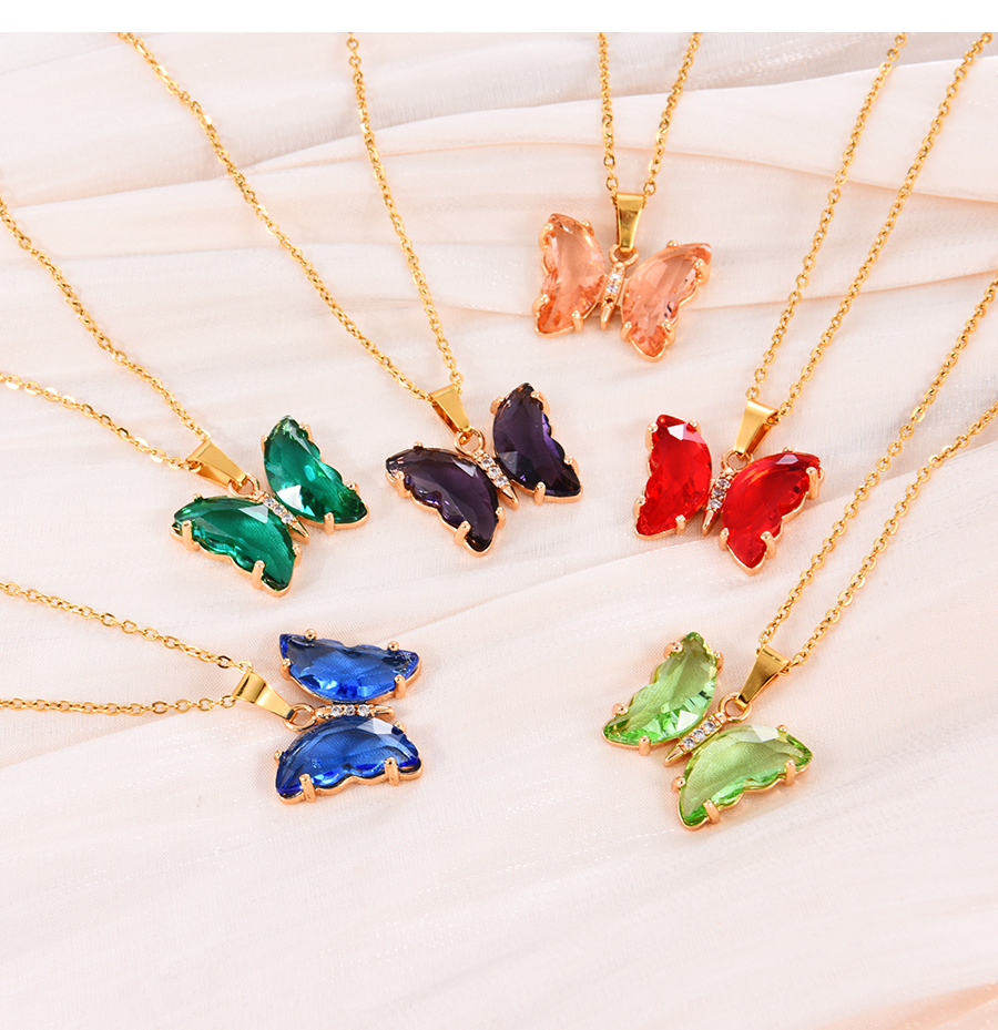 Fashion Black Alloy Diamond Butterfly Pendant Titanium Steel Necklace,Pendants