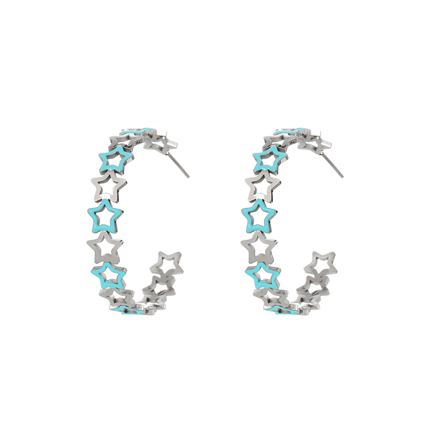 Fashion Silver Titanium Cutout Pentagram Earrings,Earrings