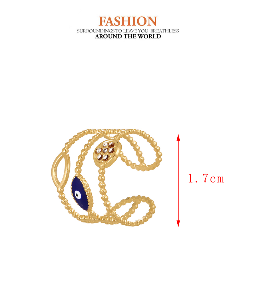 Fashion Navy Blue Titanium Steel Zircon Oil Drop Eye Ring,Rings