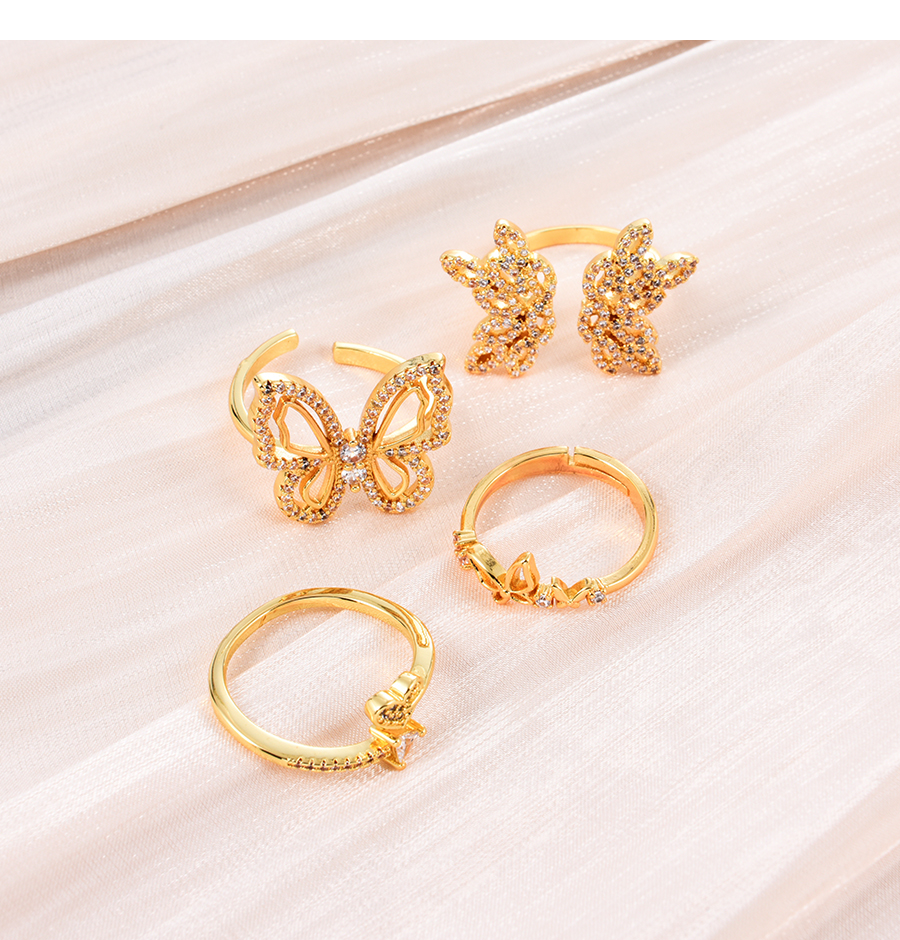 Fashion Gold-4 Copper Set Zircon Heart Ring,Rings