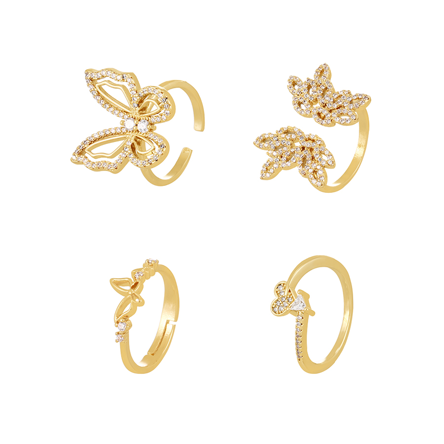 Fashion Gold-4 Copper Set Zircon Heart Ring,Rings