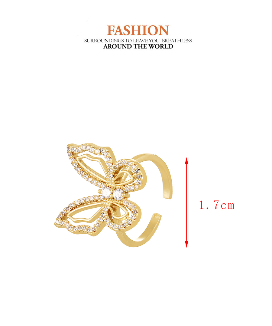 Fashion Gold-3 Bronze Zircon Butterfly Ring,Rings