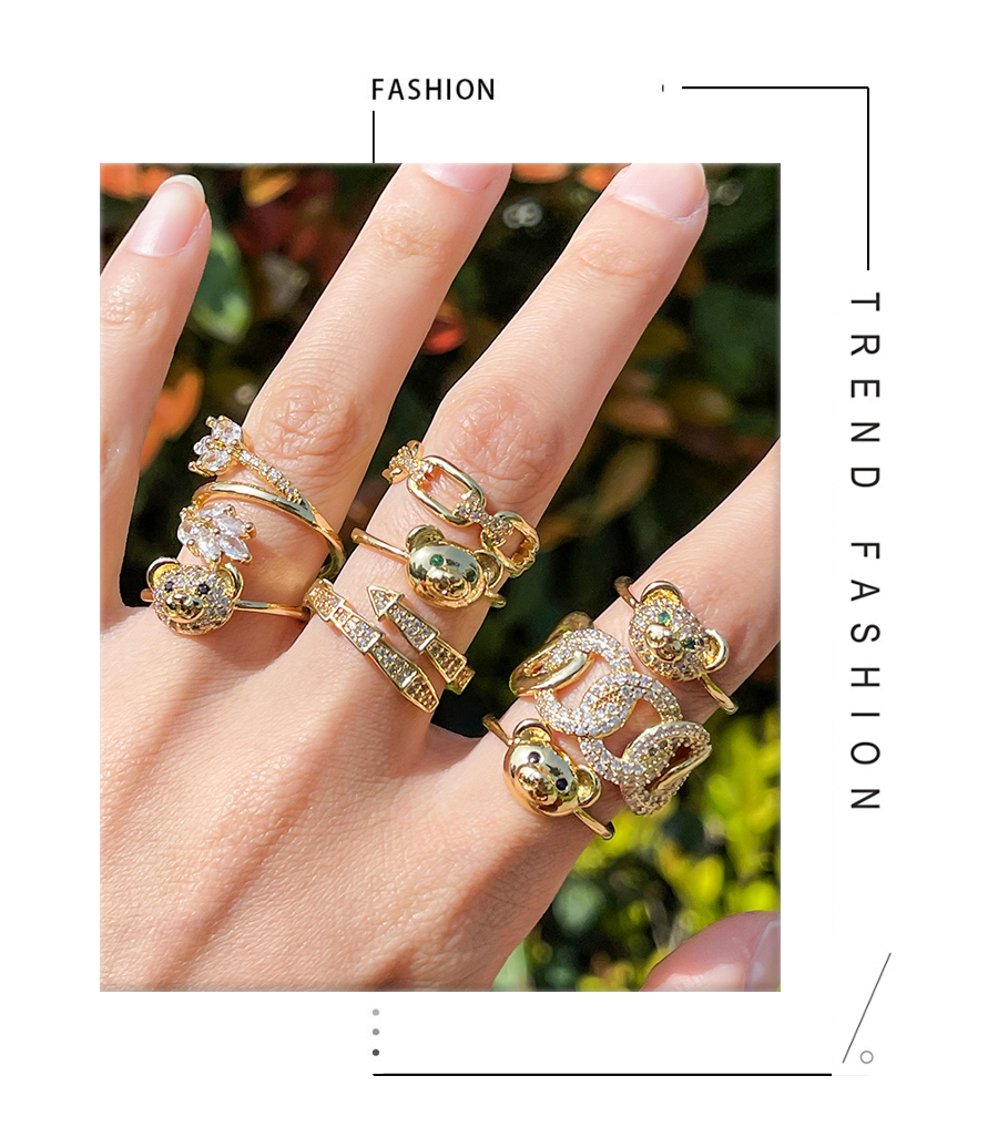 Fashion Gold-4 Copper Set Zircon Geometric Ring,Rings