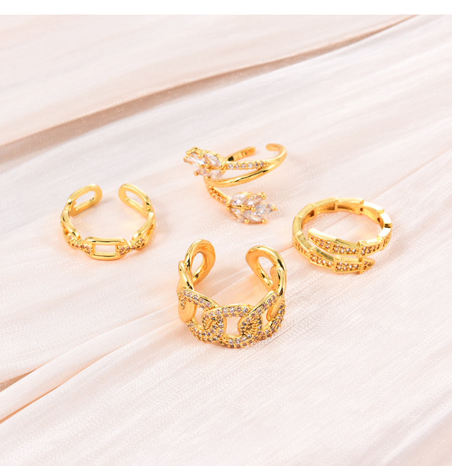 Fashion Gold-4 Copper Set Zircon Geometric Ring,Rings
