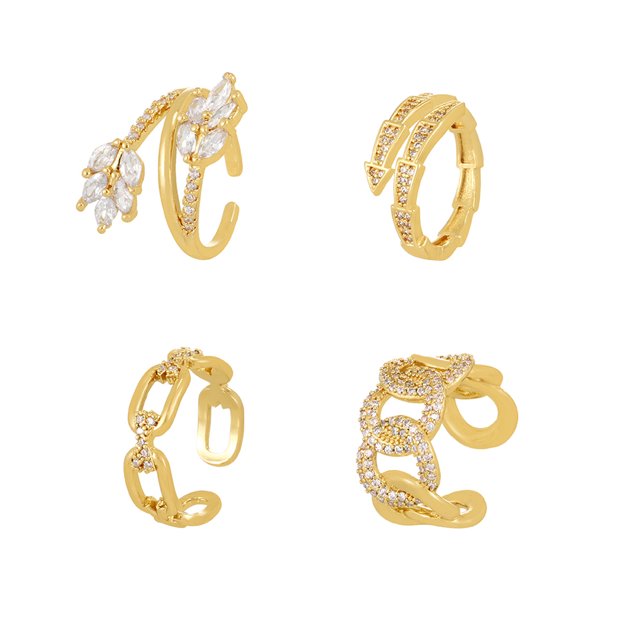 Fashion Gold-2 Copper Set Zircon Geometric Ring,Rings
