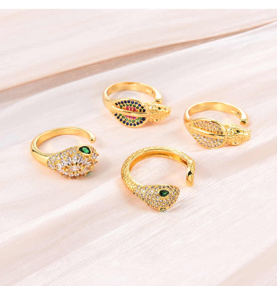 Fashion Gold-2 Bronze Zircon Snake Ring,Rings