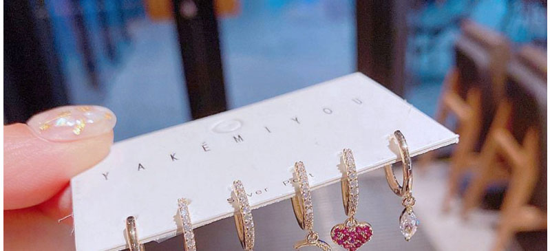 Fashion Gold Plated Bronze Zirconium Star Mans Watermelon Heart Geometric Earrings Set,Jewelry Set