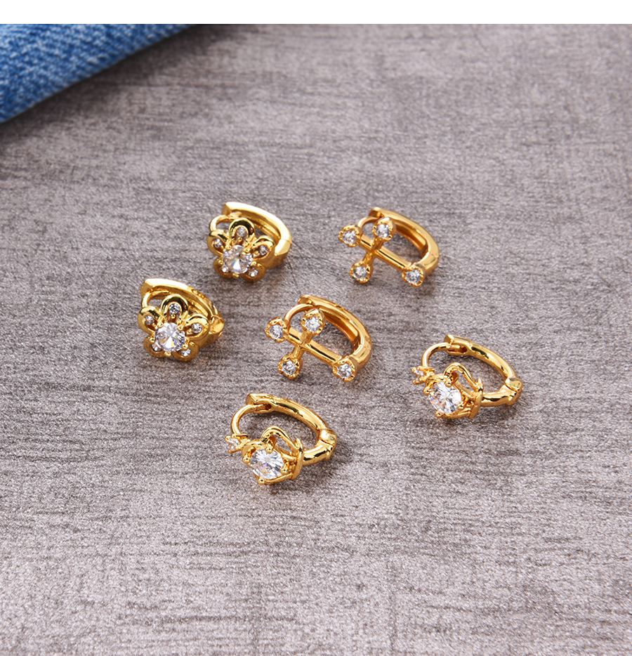 Fashion Gold Bronze Zircon Flower Earrings,Earrings