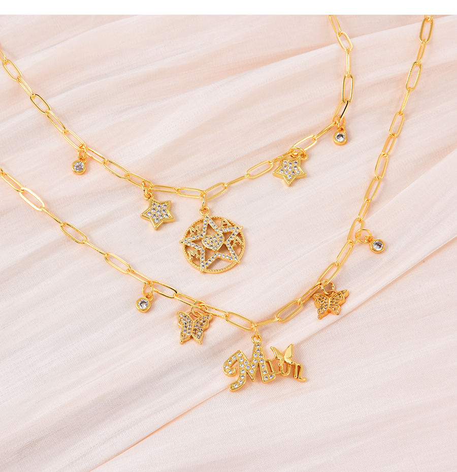 Fashion Gold Bronze Zircon Alphabet Mam Butterfly Pendant Necklace,Necklaces