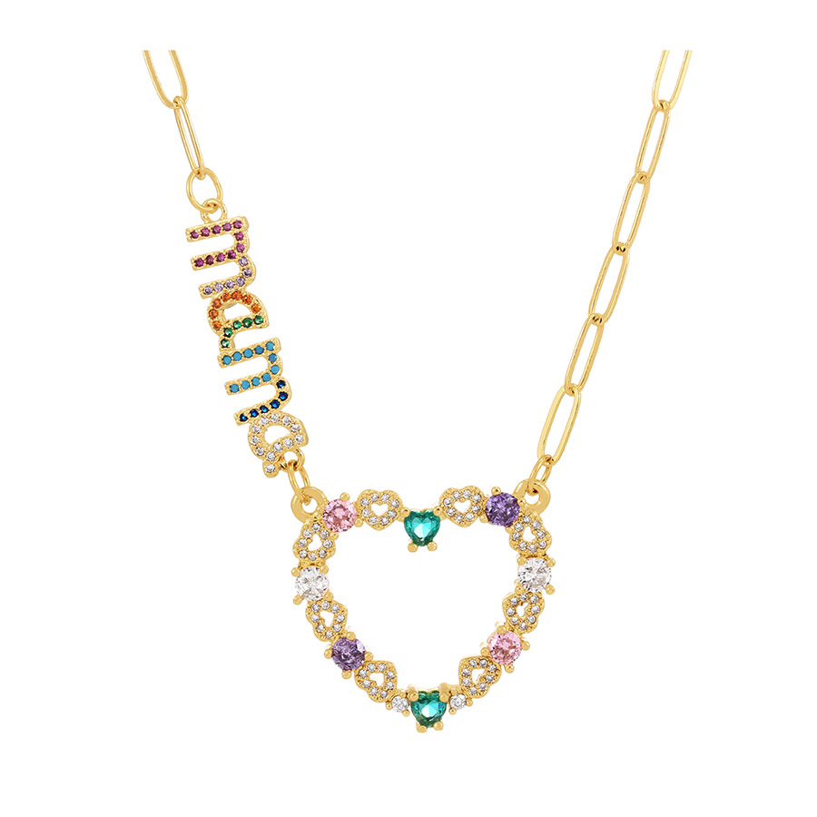 Fashion Gold Bronze Zircon Alphabet Mama Heart Pendant Necklace,Necklaces