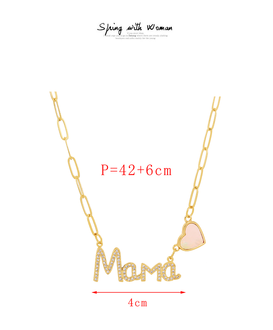 Fashion White Bronze Zircon Alphabet Mama Shell Heart Pendant Necklace,Necklaces