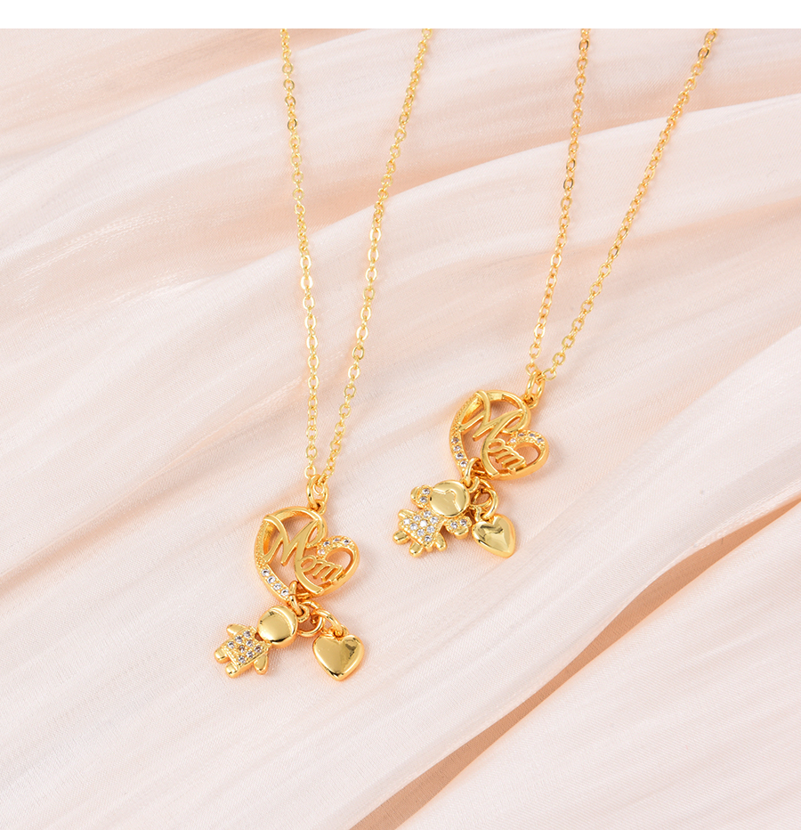 Fashion Gold Bronze Zircon Alphabet Mom Love Girl Pendant Necklace,Necklaces