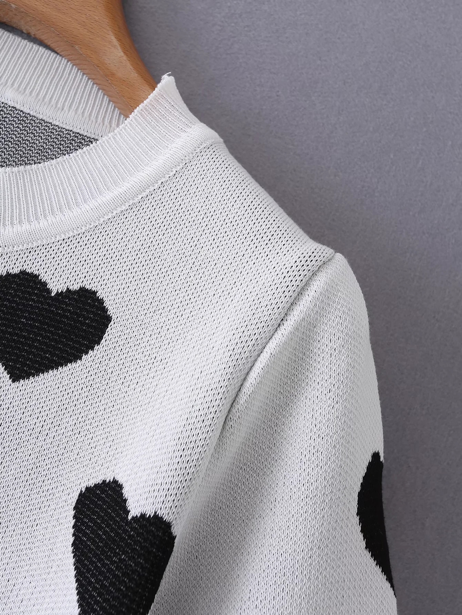 Fashion White Heart Print Knit Short Sleeves,Tank Tops & Camis