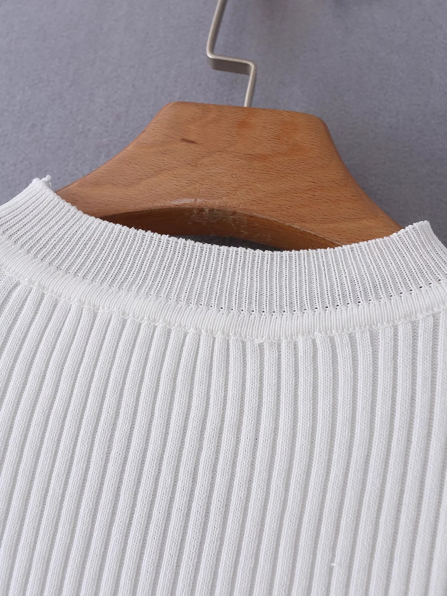 Fashion Khaki Knitted Cutout Short Sleeves,Sweater