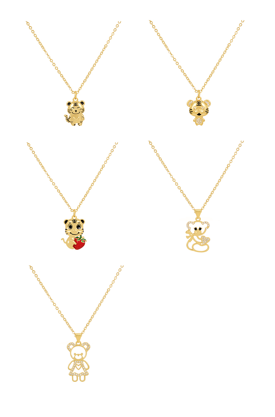 Fashion Gold-3 Copper Inlaid Zirconium Oil Drop Tiger Pendant Necklace,Necklaces