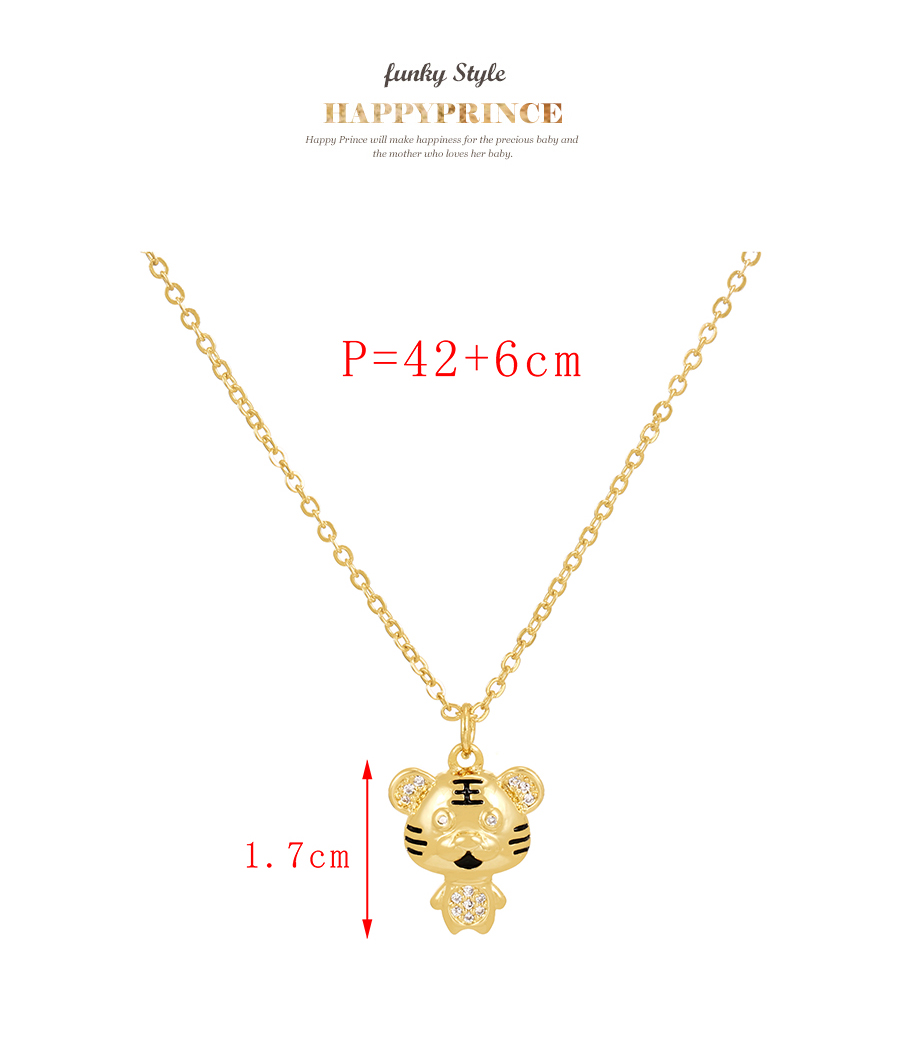 Fashion Gold-3 Copper Inlaid Zirconium Oil Drop Tiger Pendant Necklace,Necklaces
