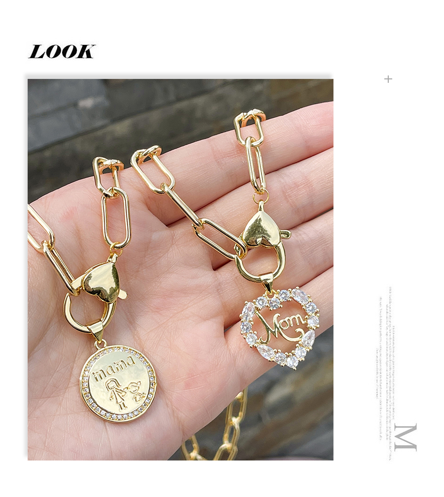 Fashion Gold-2 Bronze Zirconium Alphabet Mama Lobster Buckle Necklace,Necklaces