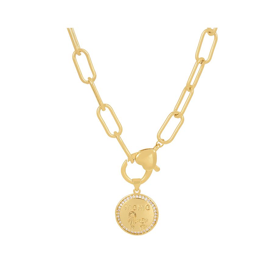 Fashion Gold-2 Bronze Zirconium Alphabet Mama Lobster Buckle Necklace,Necklaces