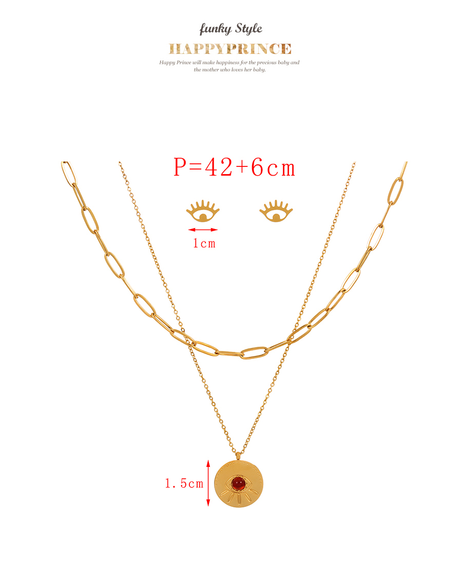 Fashion Gold Titanium Steel Set With Zirconium Eye Double Layer Necklace Set,Jewelry Set