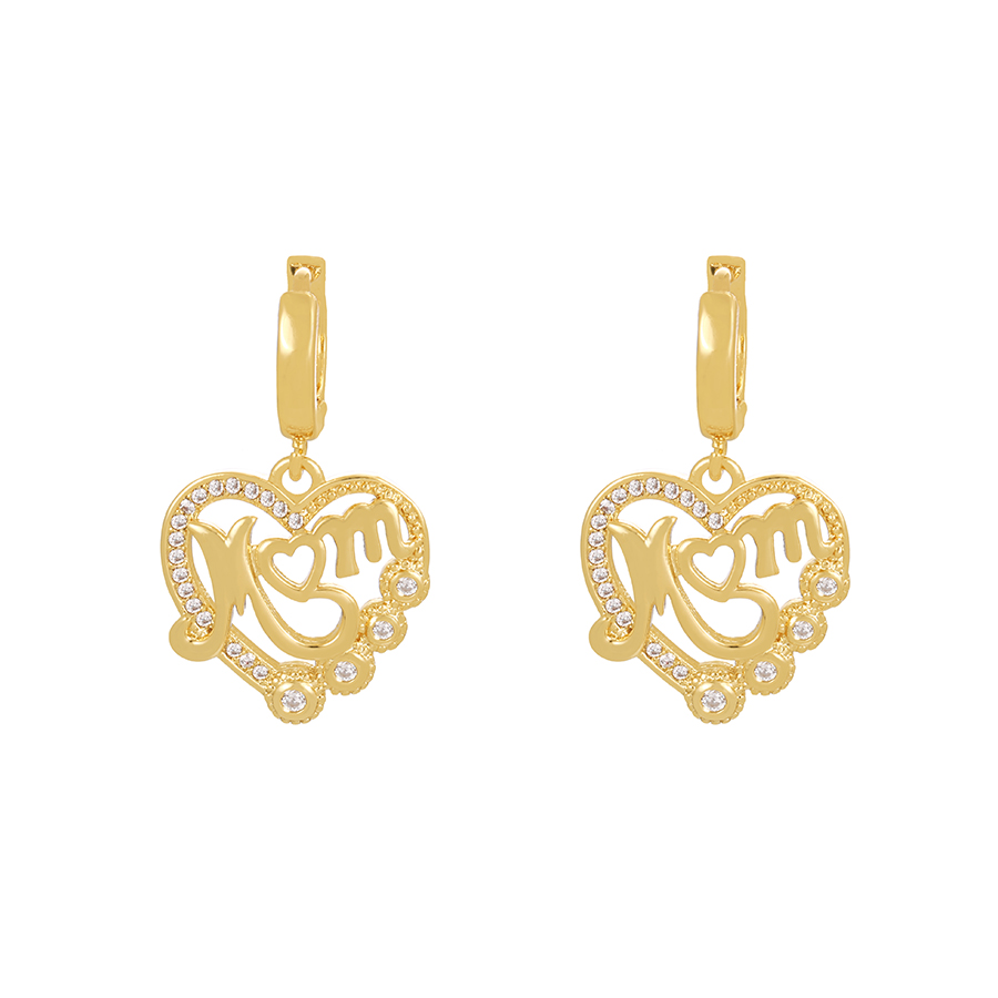 Fashion Color Bronze Zirconium Letter Mom Heart Earrings,Earrings