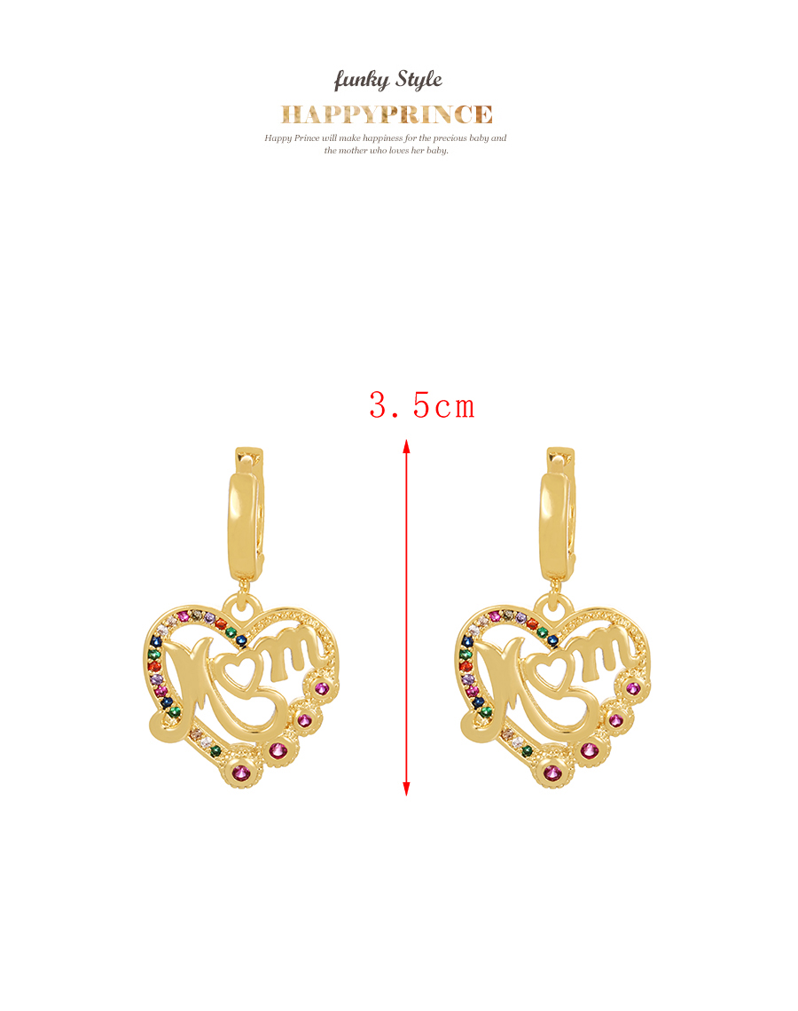 Fashion Color Bronze Zirconium Letter Mom Heart Earrings,Earrings